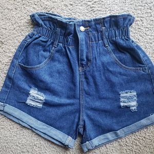 Vintage Denim Distressed Paperbag Shorts Size Large